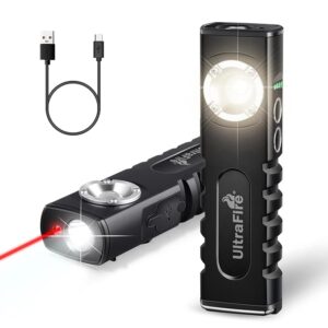 ULTRAFIRE Rechargeable LED Work Light 350 Lumens Portable Magnetic Flat EDC Flashlights with Red Beam,3 Mode Pocket Small Lights with Clip for Working,Car Repairing,Camping,Emergency