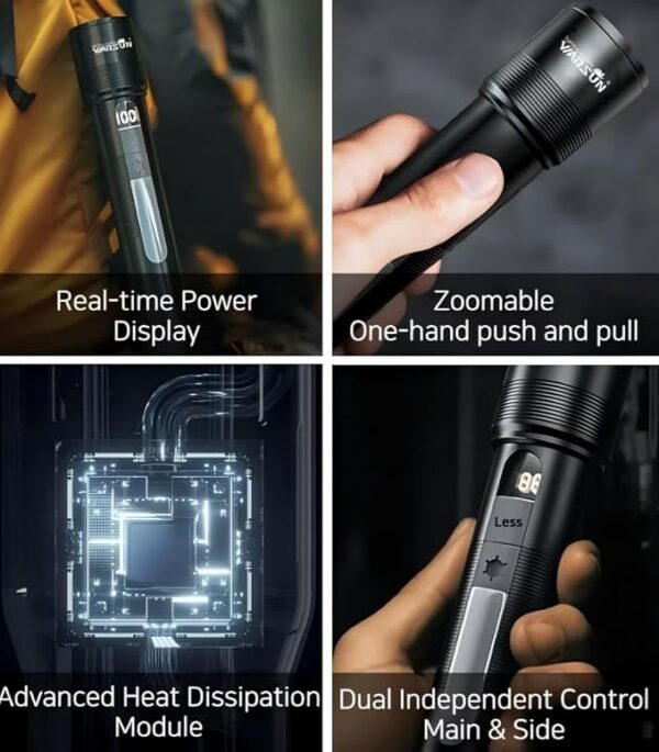 WARSUN Magnetic Flashlight 1200 Lumens Rechargeable High Lumen LED Torch, Super Bright Zoomable Light with COB Side Beam, Battery Indicator, for Emergency & Outdoor Use - Image 3
