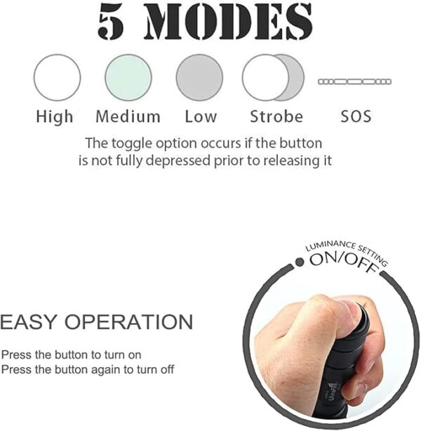 ULTRAFIRE WF-502B LED Tactical Flashlight 1000 Lumens 5 Modes Bright Mini EDC Flashlight Small Portable Waterproof Emergency Torch 3PCS (Battery Not Include) - Image 4
