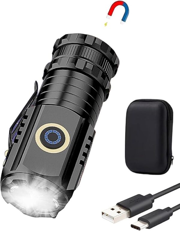 Mini USB C Rechargeable Magnetic Flashlight with Clip - 2000 Lumens with 5 Light Modes, Small Flashlight for EDC, Camping, Hiking and Emergency - Image 2