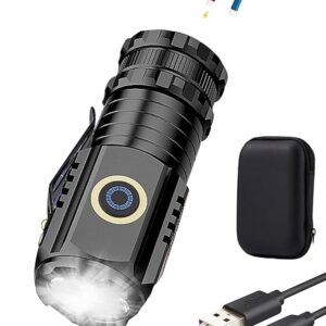 Mini USB C Rechargeable Magnetic Flashlight with Clip - 2000 Lumens with 5 Light Modes, Small Flashlight for EDC, Camping, Hiking and Emergency