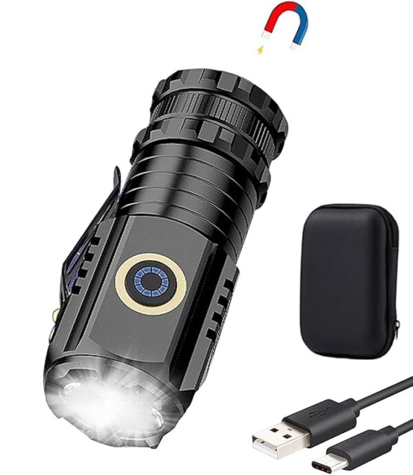 Mini USB C Rechargeable Magnetic Flashlight with Clip - 2000 Lumens with 5 Light Modes, Small Flashlight for EDC, Camping, Hiking and Emergency