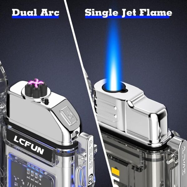 LcFun 2 Pack Waterproof Windproof Torch Lighter Butane Refillable, Electric Dual Arc Plasma Lighter with COB Flashlight and Whistle, Tactical Survival Gear Gadgets for Men for Camping - Image 3