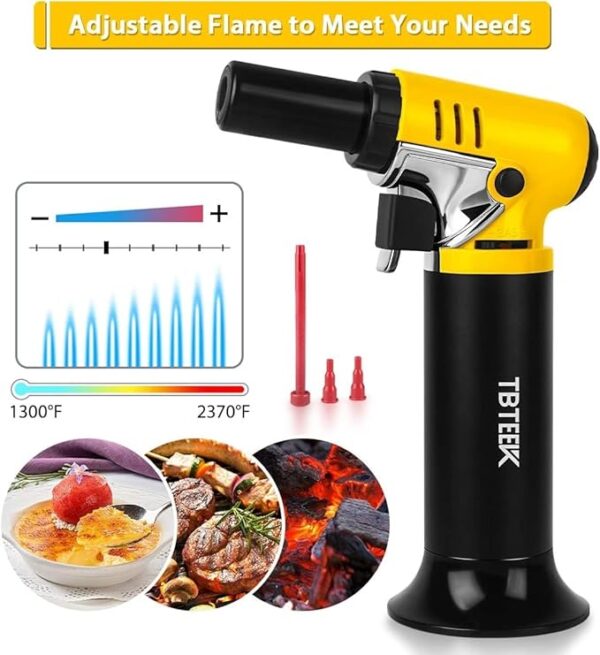 TBTeek Butane Torch with Fuel Gauge T907, One-hand Operation Kitchen Torch Lighter with Adjustable Flame for BBQ, Baking, Brulee Creme, Crafts and Soldering(Butane Gas Not Included) - Image 5