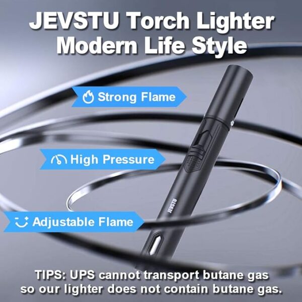 Torch Lighter with Fuel Level Window for Candle, Adjustable Fire Jet Torch Windproof Lighter Long for Grill Cooking Survival, Mini Men Gifts, Black - Image 3