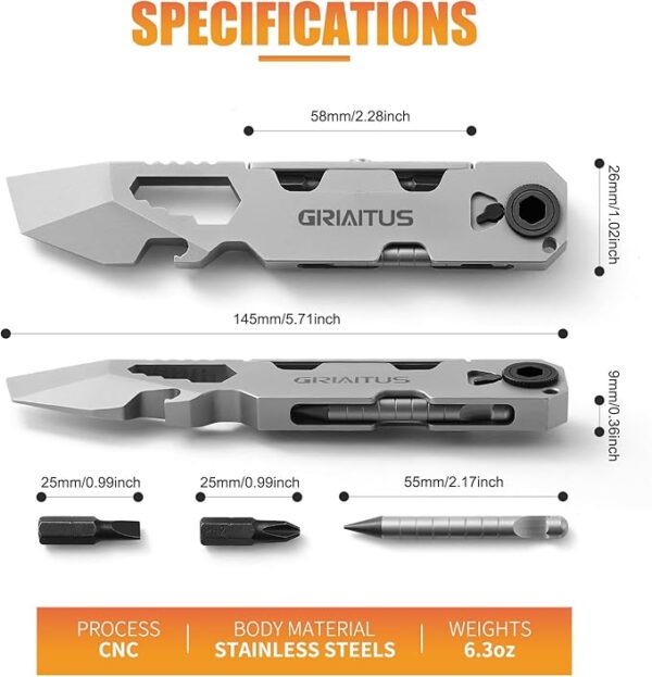 EDC Pry Bar Multitool with Bi-Directional Ratchet Screwdriver & Everlasting Pen, Wrenches, Crowbar, Bottle and Box Openers - Your Versatile Companion for Everyday Carry and Camping Accessories - Image 5