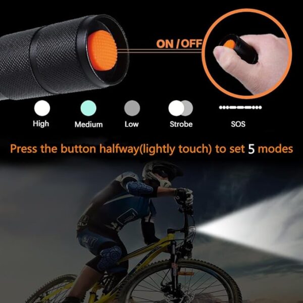 2 Pack Tactical Flashlights Torch, Military Grade 5 Modes High Lumens Led Waterproof Handheld Flashlight for Camping Biking Hiking Outdoor Home Emergency, Camping Essentials Gear - Image 5
