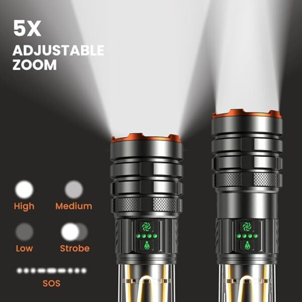 Torches LED Super Bright 5000 High Lumen, Rechargeable Torch with Camping Light, Zoomable, 11 Light Modes, Long Battery Life, Waterproof Powerful Tactical Torch for Camping, Dog Walking, Emergency - Image 4