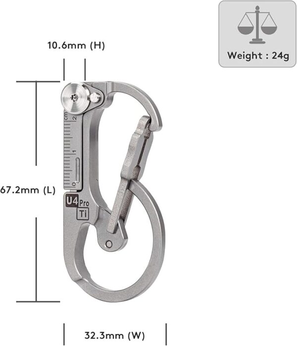 RovyVon U4 Pro+ Plus Titanium Carabiner Keychain Knife, EDC Multitool Pocket Clip with Replaceable Sharp Blade, Dual-bit Screwdriver and Ruler, Emergencies/Office - Image 4