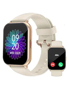 RUIMEN Smart Watches for Women Men (Answer/Make Calls, 2 Bands Included), 1.8" Smartwatch for iOS/Android Phones, Fitness Tracker Heart Rate/Sleep Monitor Digital Watch Waterproof Milky White