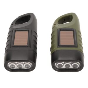 2pcs Hand Crank Solar Powered Flashlight Emergency LED Flashlights Rechargeable Handheld Flashlights Torch for Emergencies Survival Outdoor Sports Camping