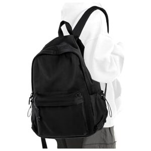 PAUBACK Black School Backpack for Girls Women Waterproof High School Book Bag Cute Backpack for Men Teens Boys, Lightweight Simple Middle School Back Pack Daypack