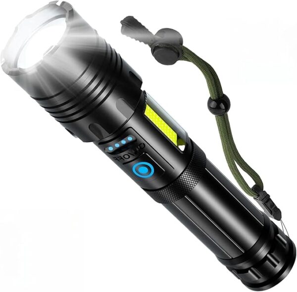 LED Rechargeable Torch,Flashlight with COB Side Light,7 Lighting Modes,Adjustable Focus,5000mAh,Waterproof, for Camping,Hiking,Dog Walking,Home,Emergency - Image 2