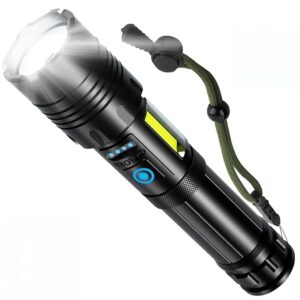 LED Rechargeable Torch,Flashlight with COB Side Light,7 Lighting Modes,Adjustable Focus,5000mAh,Waterproof, for Camping,Hiking,Dog Walking,Home,Emergency