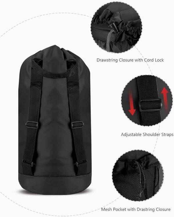 Dalykate Backpack Laundry Bag, Laundry Backpack with Shoulder Straps and Mesh Pocket Durable Nylon Clothes Hamper Bag with Drawstring Closure for College, Travel, Laundromat, Apartment - Image 4