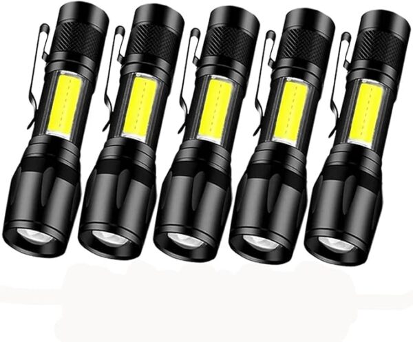 MODOAO LED Flashlight Portable Rechargeable Zoom Mini Flashlight Torch Lantern 3 Modes COB Light Flashlight for Hiking, Camping, Emergency Outdoor Use (5 Pack) - Image 2