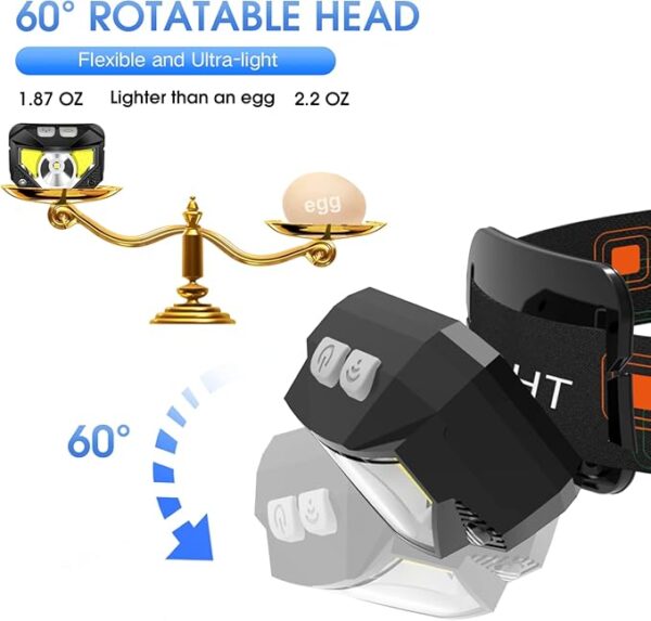 LHKNL Headlamp Flashlight, Lumen Ultra-Light Bright LED Rechargeable Headlight with White Red Light, 2-Pack Waterproof Motion Sensor Head Lamp,8 Modes for Outdoor Camping Running Hiking Fishing - Image 6