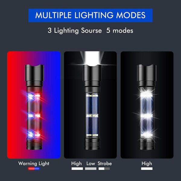 NPET T08-2 Solar Power Flashlight Car Flashlight USB Rechargeable Tactical Multi-Function Torch Emergency Tool (T08-2pack) - Image 5