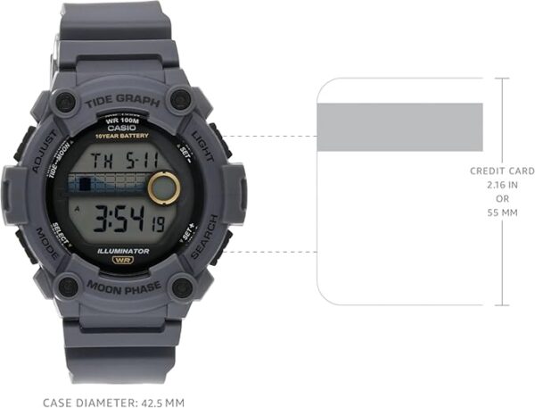 Casio WS1300H Series | Digital Watch | 100 Meter Water Resistance | LED Backlight | 1/100 SEC Stopwatch | Tide Graph | Coundtown Timer | LED Light | Multi Function Alarms | 10 Year Battery - Image 6