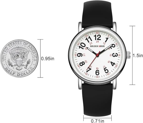 GOLDEN HOUR Waterproof Nurse Watch for Medical Professionals, Students Women Men - Military Time Luminouse Easy Read Dial, 24 Hour with Second Hand, Colorful Silicone Band - Image 6