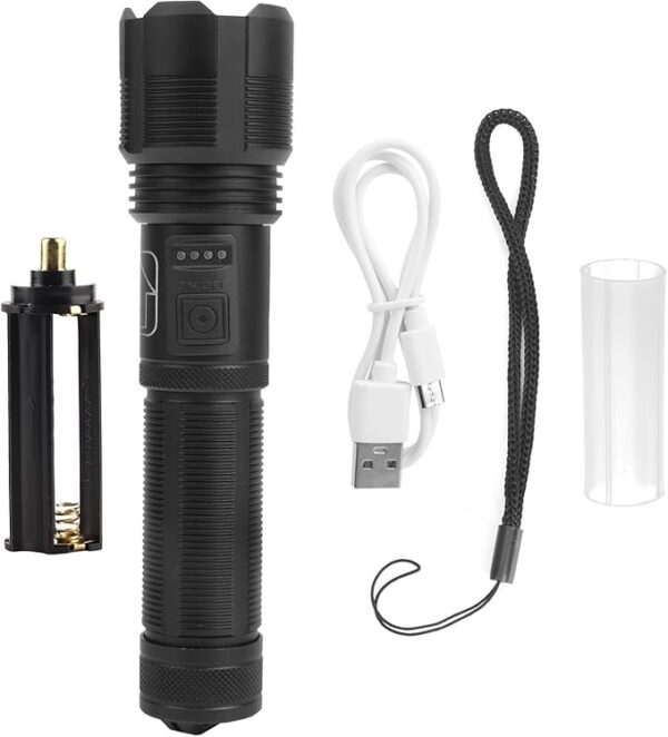 Pilipane Flashlight Zoom Electric Quantity Display USB Rechargeable Strong Brightness Torch P70 High Light Transmitting Convex Mirror for Outdoor Emergency Aluminum Alloy ABS 16.5x4cm 218g - Image 2