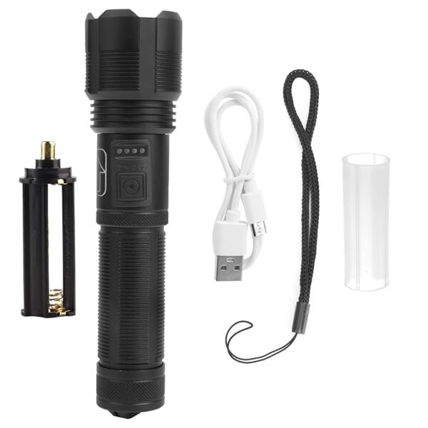 Pilipane Flashlight Zoom Electric Quantity Display USB Rechargeable Strong Brightness Torch P70 High Light Transmitting Convex Mirror for Outdoor Emergency Aluminum Alloy ABS 16.5x4cm 218g