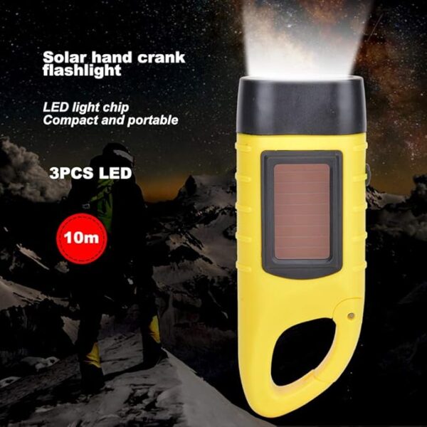 AT5503 ABS Plastic Solar Hand Crank Flashlight Emergency LED Portable Torch for Climbing Camping Safety Weather Emergency Pack (Yellow) , LED Emergency Flashlight , Flashlight Hand Crank Flashlight - Image 4