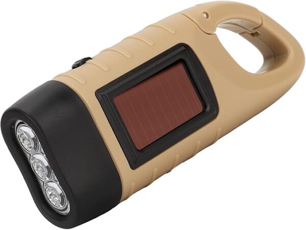 Hand Crank Solar Powered LED Flashlight Emergency Torch for Outdoor Activities (Khaki) - Image 5