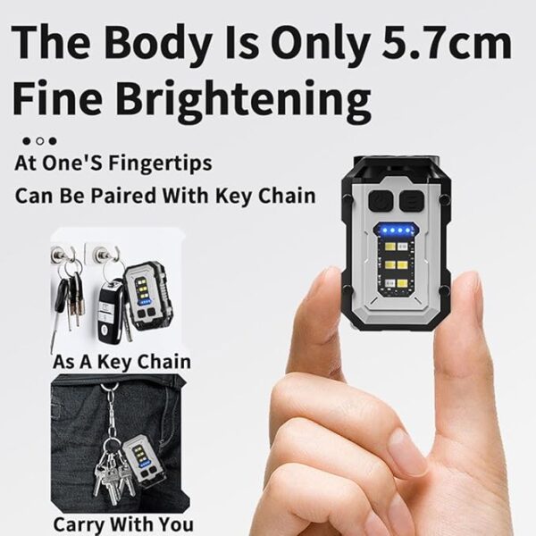 Rechargeable Keychain Flashlight with Type-C Fast Charging,Mini Tactical Flashlight 750mAh ï¼Magnetic Base Dual Switches, Waterproof Pocket Light for Camping EDC Emergency (White) - Image 6