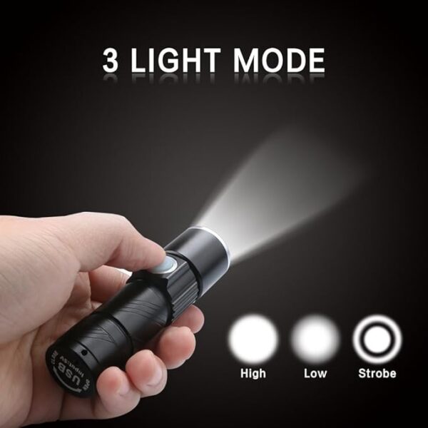 WREOW Mini USB Rechargeable Flashlight LED Flashlights 3 Light Modes and Zoomable, IP65 Water-Resistant Super Bright Pocket Torch Light for Camping, Hiking, Emergency, EDC (2 Pack) - Image 4