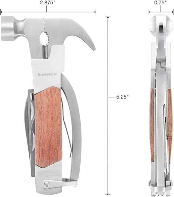 Sheffield 12913 Premium 14-in-1 Hammer Multi Tool, Multipurpose Tool for the Home, Camping Equipment, and Work, Hammer, Pliers, Survival Knife, & More - Image 4