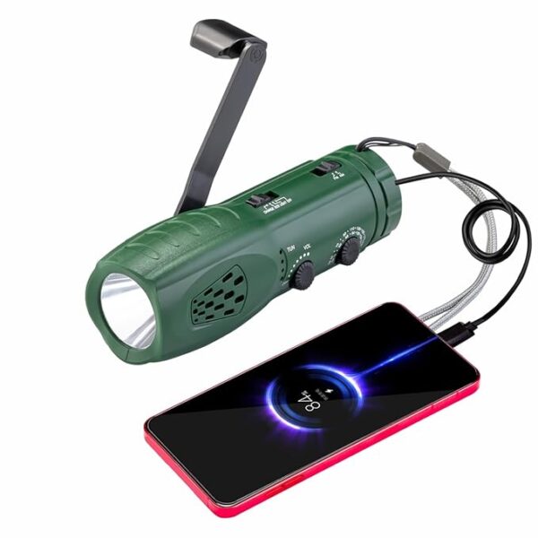 Hand Crank Flashlight with Emergency Radio LED Torch Phone Charger, Portable Dynamo SOS Rechargeable USB Charging Handheld LED Flashlights Built-in Loudspeaker for Camping Hiking Gift