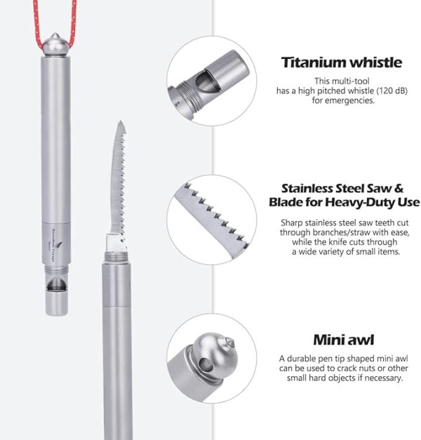 Boundless Voyage Titanium Survival Whistle Portable Camping Saw Knife Awl 4-in-1 EDC Outdoor Gear Multi-Purpose Tool for Hiking, Hunting, Pets Training Ti9024O - Image 4