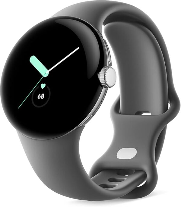 Google Pixel - Android Smartwatch with Fitbit Activity Tracking - Heart Rate Tracking Watch - Polished Silver Stainless Steel case with Charcoal Active band - LTE - Image 3