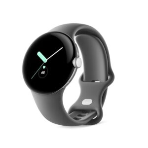Google Pixel - Android Smartwatch with Fitbit Activity Tracking - Heart Rate Tracking Watch - Polished Silver Stainless Steel case with Charcoal Active band - LTE