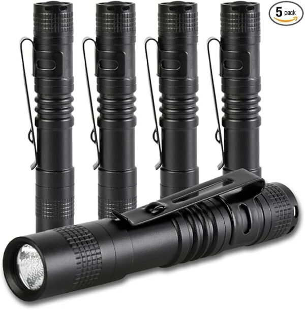 5 Pack Mini Flashlight Small Flashlights LED Powerful High Lumens Tactical Pen Light with Clip,Slim Portable Pocket Compact Torch for Emergency Inspection AAA Battery Water-Resistant - Image 2