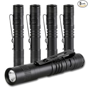 5 Pack Mini Flashlight Small Flashlights LED Powerful High Lumens Tactical Pen Light with Clip,Slim Portable Pocket Compact Torch for Emergency Inspection AAA Battery Water-Resistant