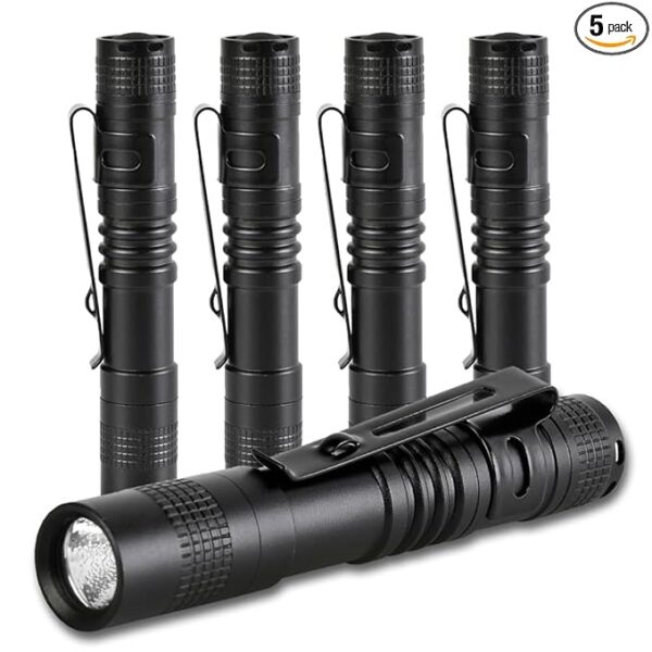 5 Pack Mini Flashlight Small Flashlights LED Powerful High Lumens Tactical Pen Light with Clip,Slim Portable Pocket Compact Torch for Emergency Inspection AAA Battery Water-Resistant