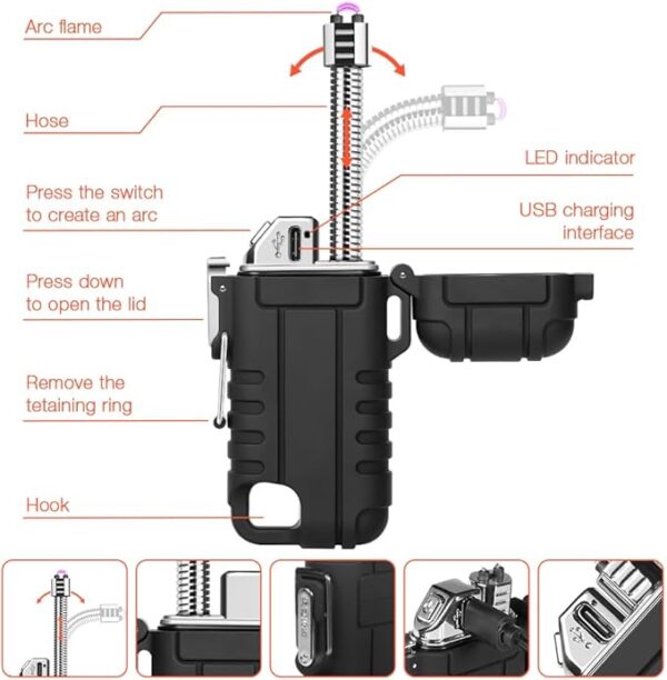 Windproof Electric Lighter - Plasma Lighters with Long Flexible Neck, Rechargeable Electric Candle Lighters, Waterproof Torch Lighter, Camping Accessories Survival Hiking Gear (Camo) - Image 3