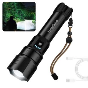 Rechargeable Flashlight High Lumens - 10000LM Powerful Tactical Flashlights with 4 Modes Zoomable LED Flashlight Waterproof Brightest Flash Light for Emergencies Camping Hiking Outdoor C1