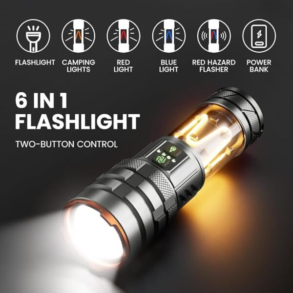 Torches LED Super Bright 5000 High Lumen, Rechargeable Torch with Camping Light, Zoomable, 11 Light Modes, Long Battery Life, Waterproof Powerful Tactical Torch for Camping, Dog Walking, Emergency - Image 3