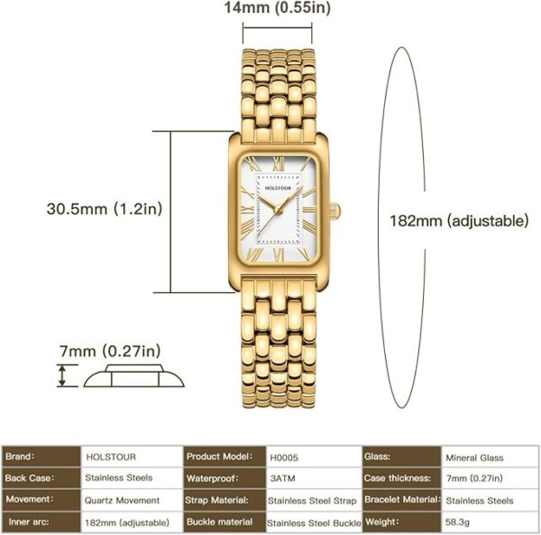 Watches for Women Vintage Bracelet Roman Dial Rectangular Case Gold Watch Waterproof with Tools - Image 6