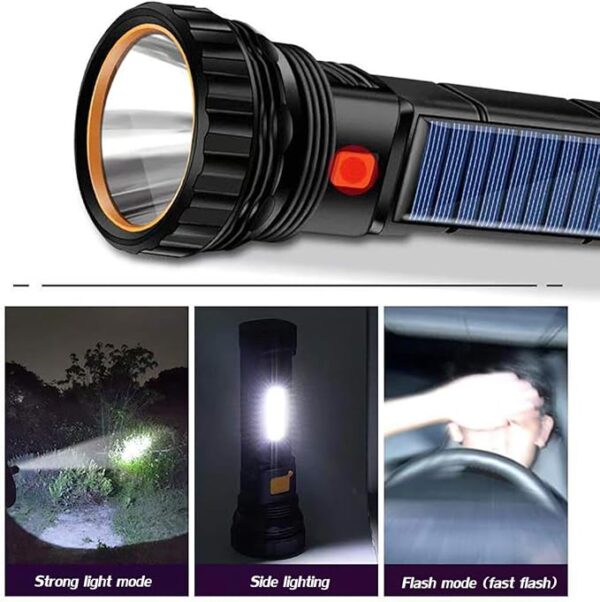 Solar/Rechargeable Multi Function 1000 Lumens LED Flashlight, with Emergency Strobe Light and 1200 Mah Battery, Emergency Power Supply and USB Charging Cable, Fast Charging (1PC) - Image 6