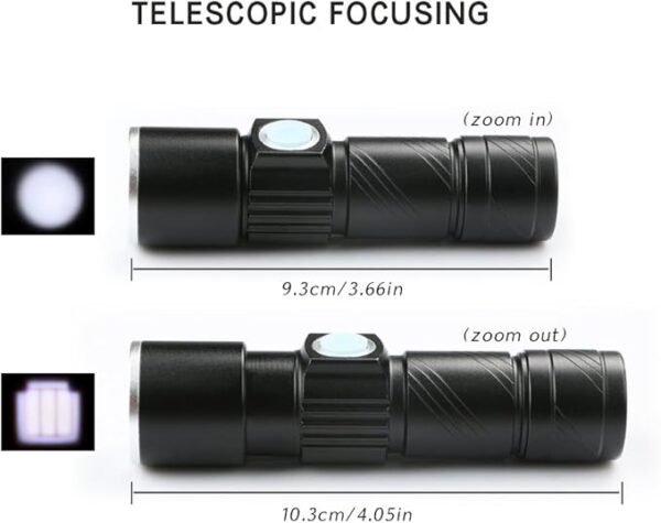 WREOW Mini USB Rechargeable Flashlight LED Flashlights 3 Light Modes and Zoomable, IP65 Water-Resistant Super Bright Pocket Torch Light for Camping, Hiking, Emergency, EDC (2 Pack) - Image 3