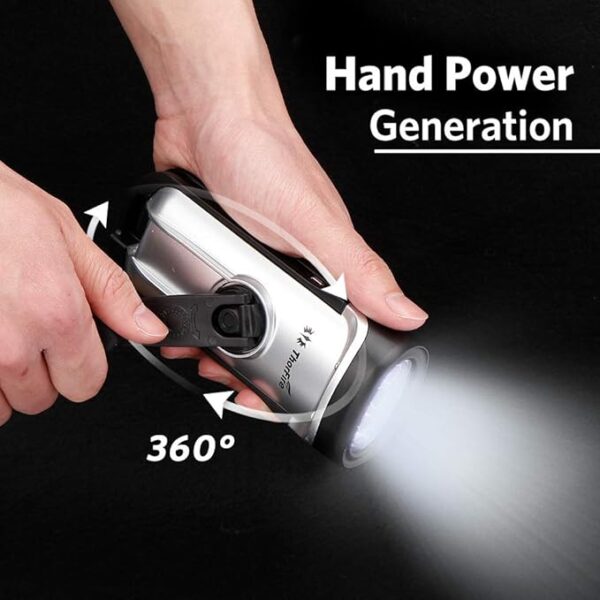 ThorFire Solar Flashlight Hand Crank Solar Powered Rechargeable Flashlight IPX6 Waterproof LED Emergency Lights Dynamo Torch Ideal for Camping Outdoor Climbing Backpack Hiking - Image 4