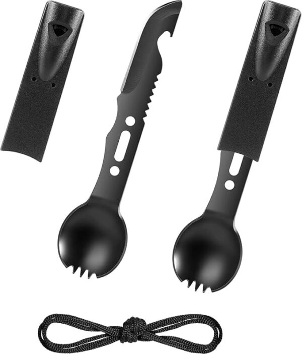 7-in-1 EDC Multi Camping Utensil Tool - Portable Multitool with Knife Fork Spoon Whistle Bottle Opener with Stainless Steel, Compact Outdoor Gear Birthday Stocking Stuffer Gift Idea for Men Women Teen - Image 2