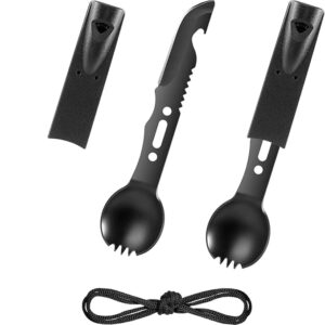 7-in-1 EDC Multi Camping Utensil Tool - Portable Multitool with Knife Fork Spoon Whistle Bottle Opener with Stainless Steel, Compact Outdoor Gear Birthday Stocking Stuffer Gift Idea for Men Women Teen