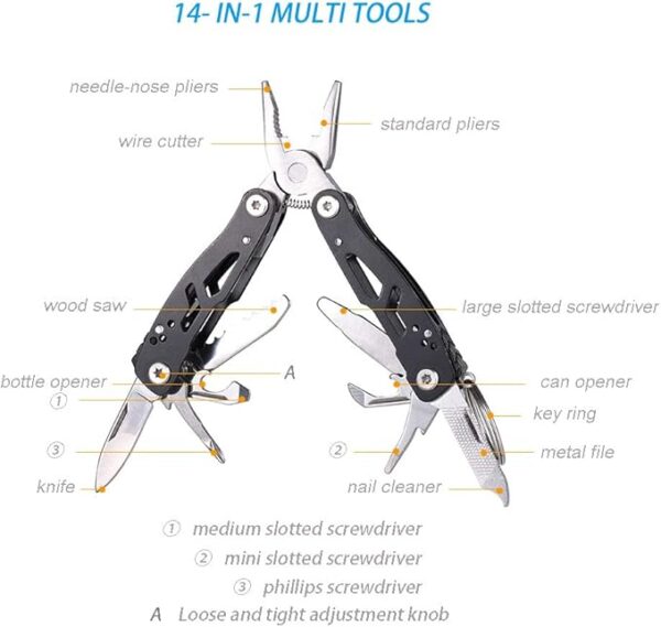 MINI Multitool Pliers, Birthday Christmas Gifts for Men Boyfriend Dad Husband Women, Pocket Knife 14-In-1, Rugged and Practical Portable Computer and Bike Gadgets, Black Camping and Survival Tools - Image 4