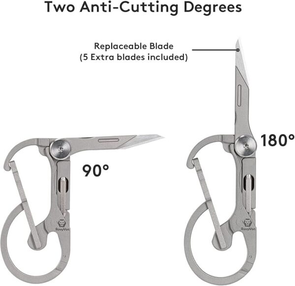 RovyVon U4 Pro+ Plus Titanium Carabiner Keychain Knife, EDC Multitool Pocket Clip with Replaceable Sharp Blade, Dual-bit Screwdriver and Ruler, Emergencies/Office - Image 3