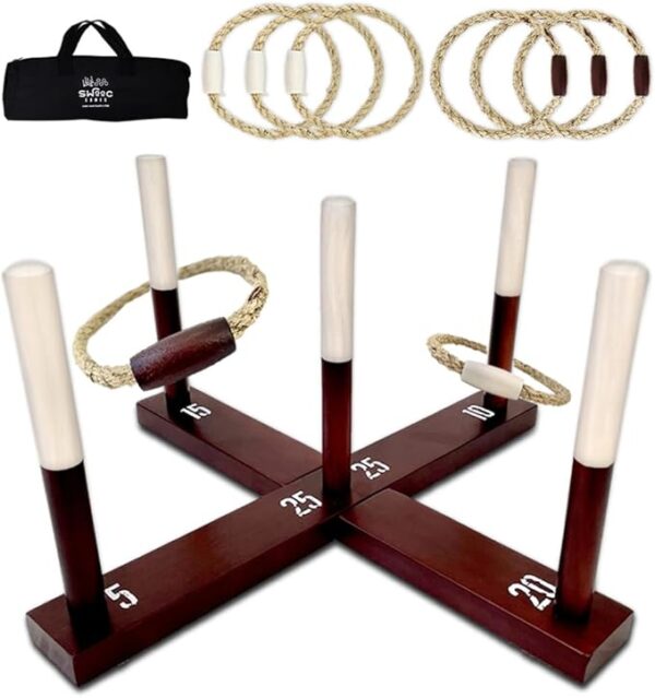 SWOOC Games - Rustic Ring Toss Game (All Weather) - Easy Setup & Extra Games Included - Ring Toss Game for Adults - Outdoor Acitivities for Adults - Yard Toys for Kids - Backyard Fun - Outdoor Party - Image 2